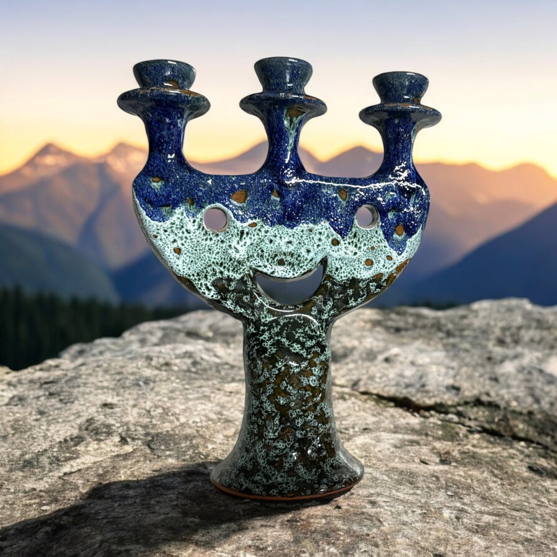 Handmade Moroccan Candle Holder in Blue and Green