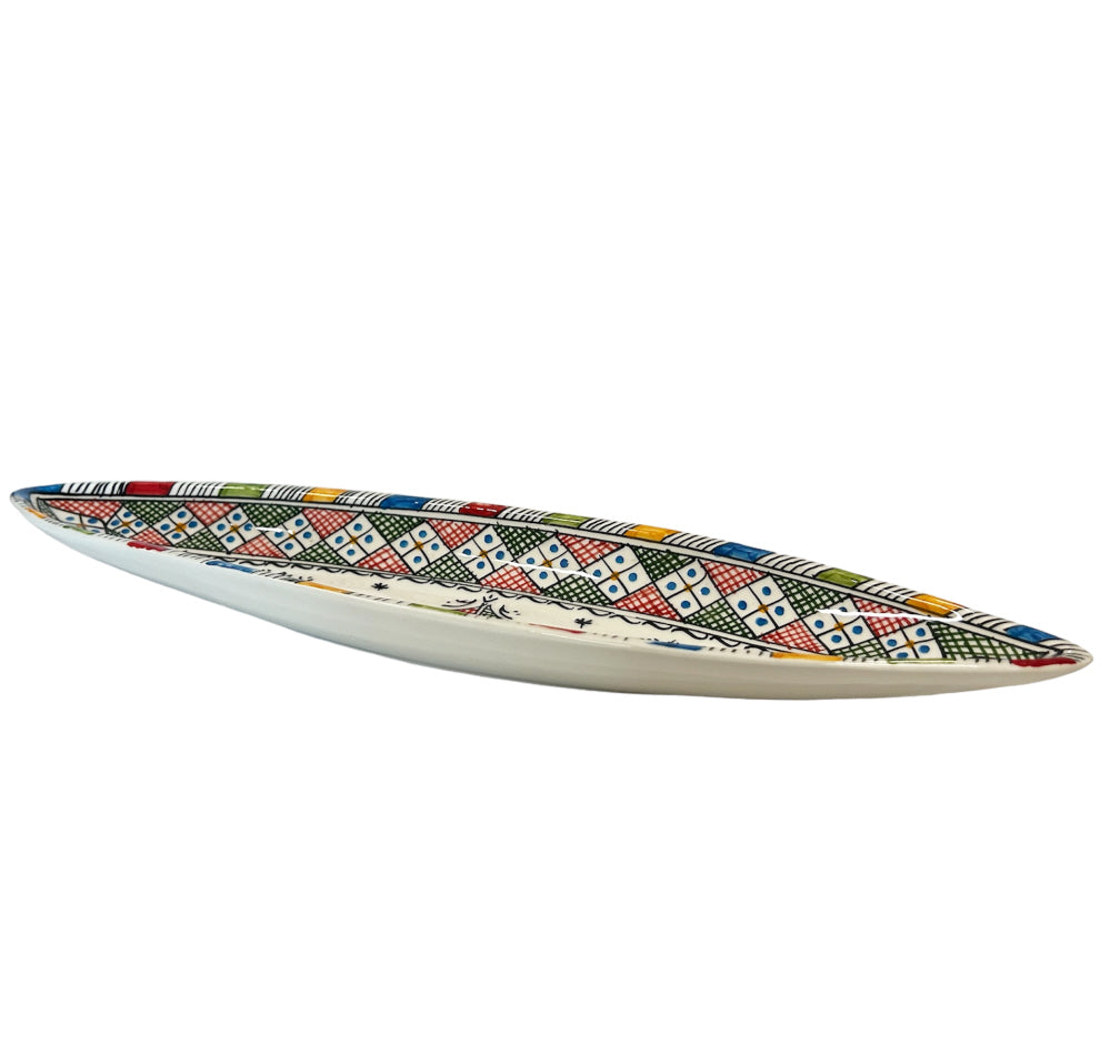 Plat en terre cuite marocain canoë Fès multicolore
