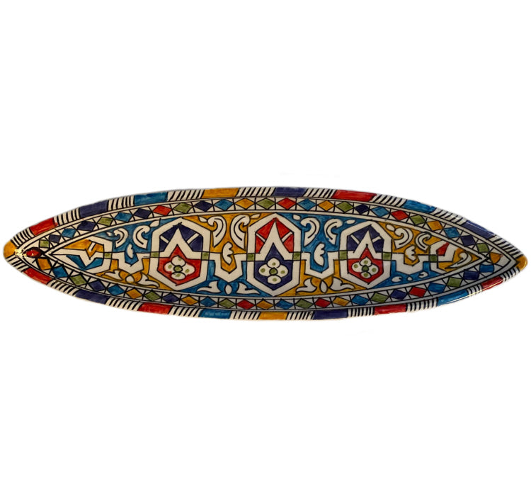 Moroccan pottery canoe bowl multicolor