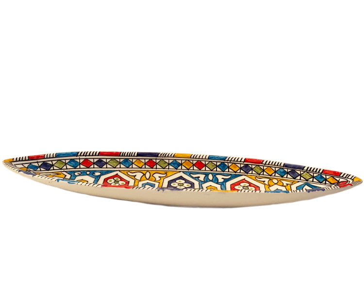 Moroccan pottery canoe bowl multicolor