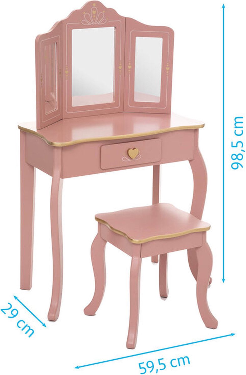 Sphera Coiffeuse avec Tabouret pour Enfants - 59,5 x 29 x 98,5 cm - Rose