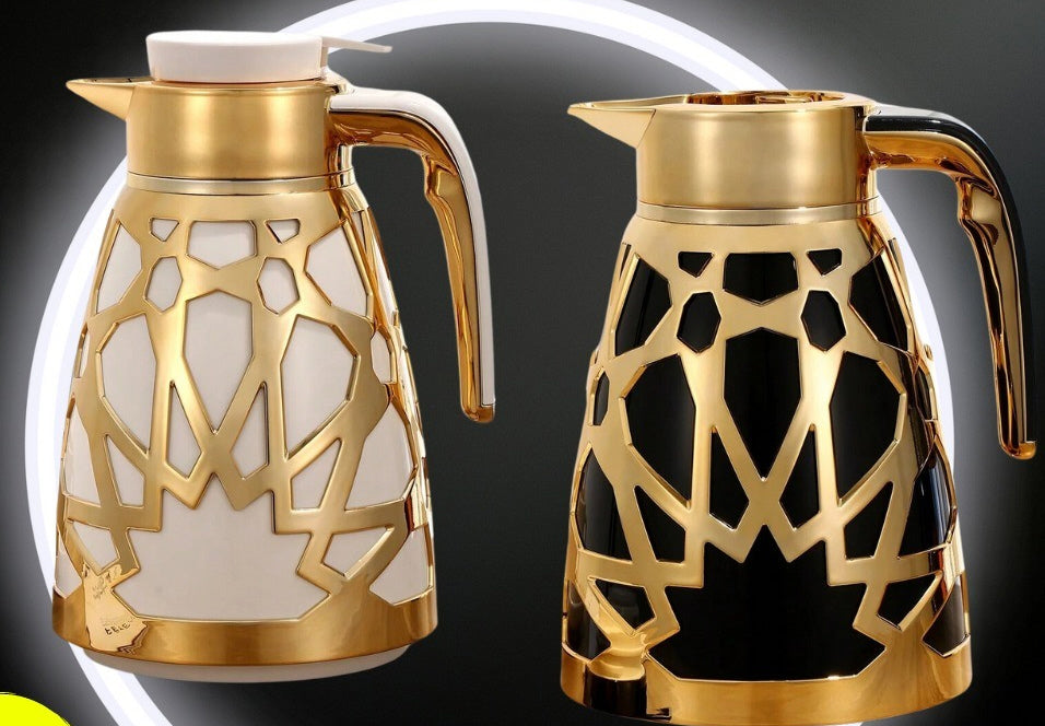 Oosterse thermoskan 1 liter met gouden details – goud-zwart of goud-wit