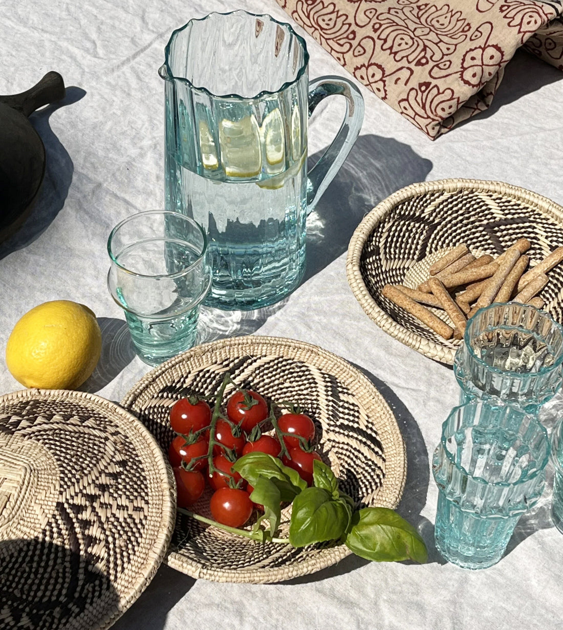 Moroccan Beldi Carafe 'Waves' Made of Recycled Glass