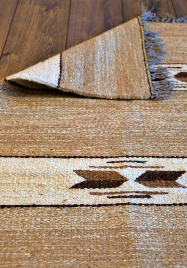 Handgewebter Kelim-Teppich / Teppich – 100 % Wolle – 70 x 140 cm – Natur