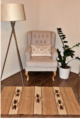 Handgewebter Kelim-Teppich / Teppich – 100 % Wolle – 70 x 140 cm – Natur
