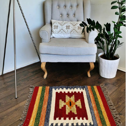 Handgewebter Kelim Teppich / Vorleger - 100% Wolle - 60x80 cm - klassisch