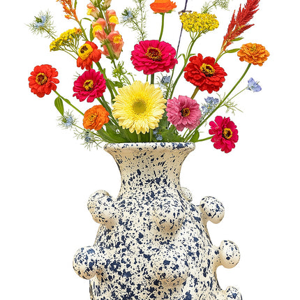 Keramieken bolletjesvaas wit met blauwe spetters – 26 cm
