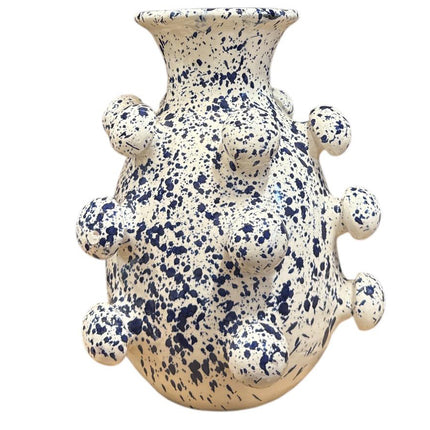 Keramieken bolletjesvaas wit met blauwe spetters – 26 cm