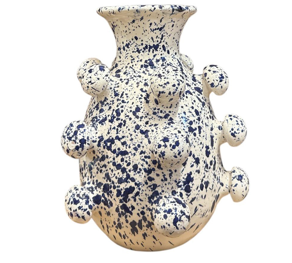 Vase à boules en céramique, blanc à éclaboussures bleues – 26 cm