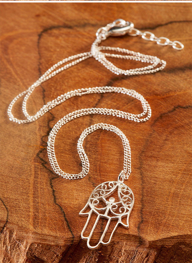 Hamsa ketting (khamsa) – 48 cm met verlengstuk, goud of zilver – foto 3