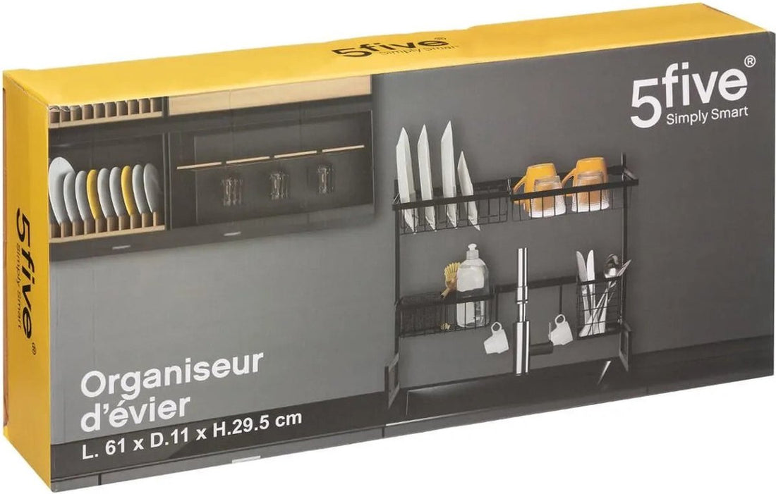 Organisateur de cuisine - égouttoir 2-en-1 noir 58 x 51 cm en métal