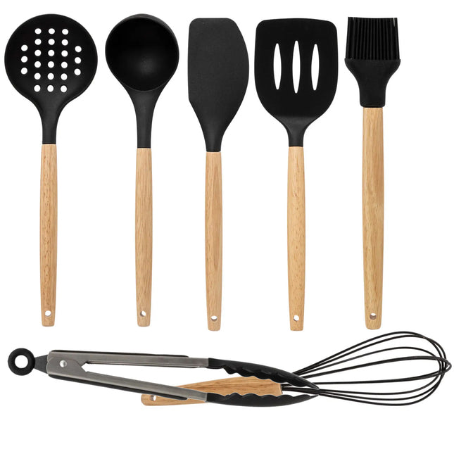 Küchenutensilien-Set mit Halter – 7-teilig – Holz