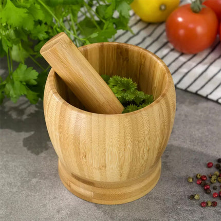 Bambusmörser mit Stößel – 100 % natürlicher Bambus – Kräuter & Pesto – Ø11,5 cm