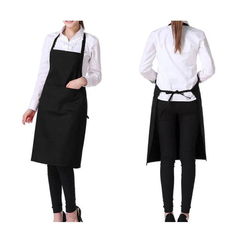 Black kitchen apron with pocket