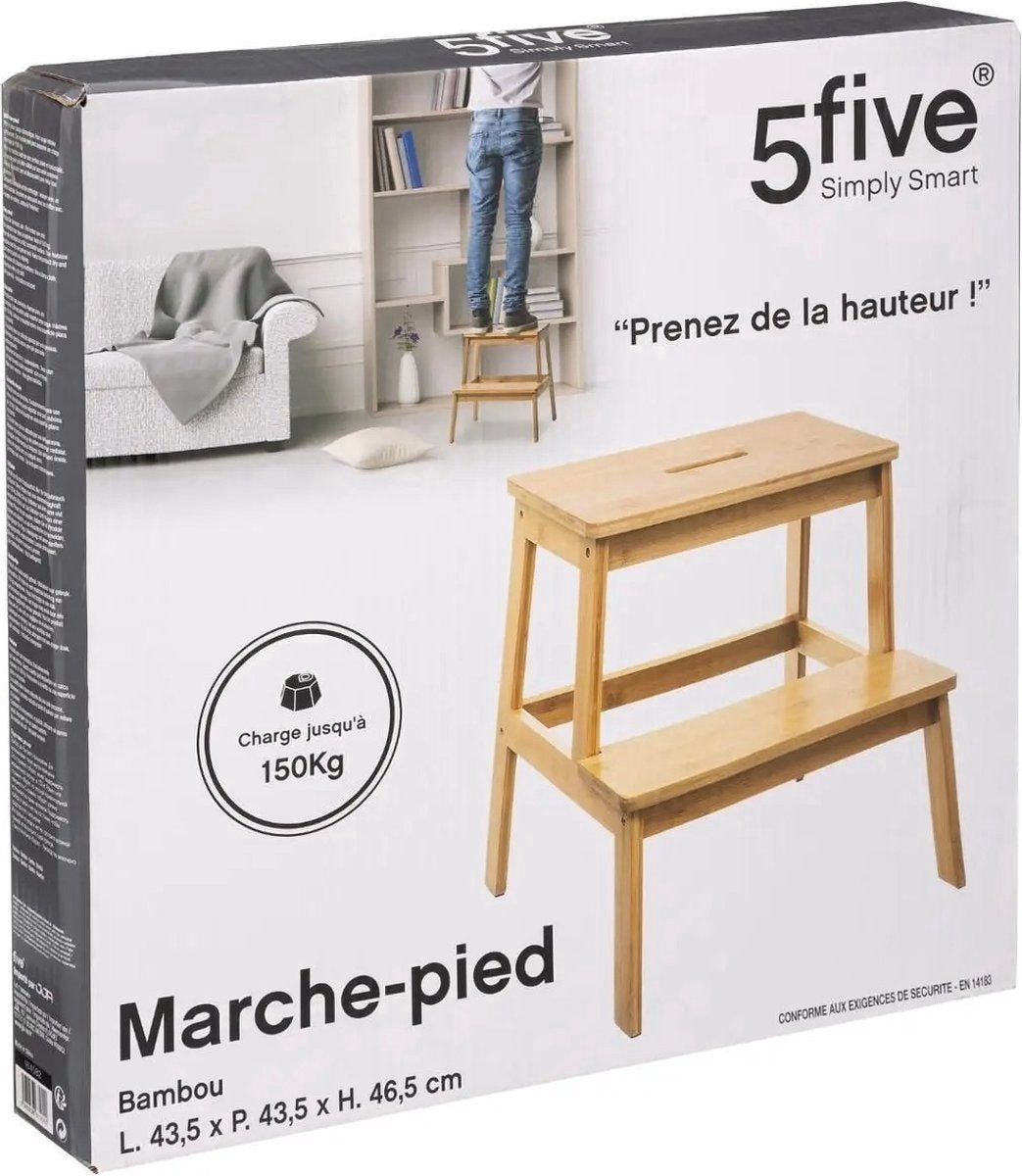 Bamboo kitchen step stool with 2 steps 47 cm