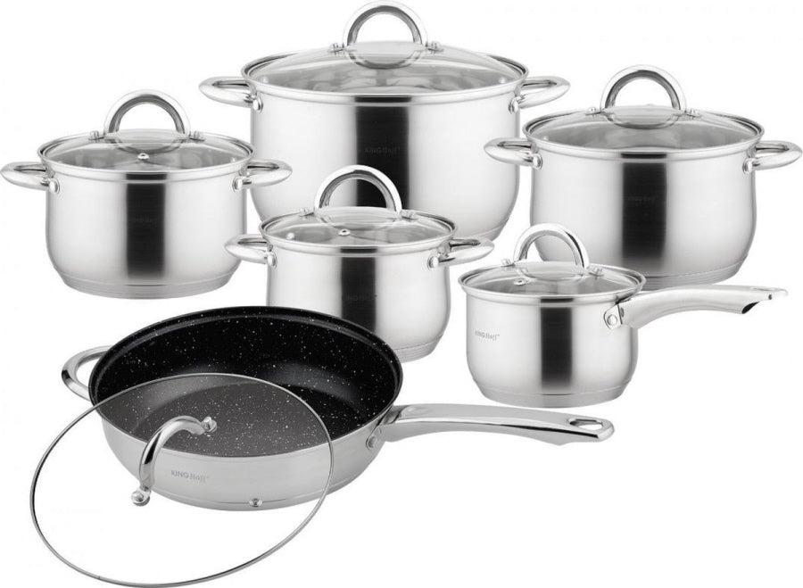 Batterie de casseroles - 12 pièces - Acier inoxydable - Tous feux