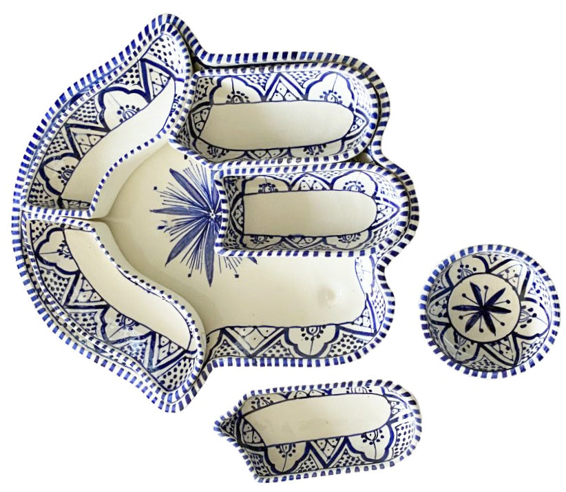 Khamsa serveerschaal met 6 dipschaaltjes – handgemaakt keramiek, 34 x 32 cm – foto 4
