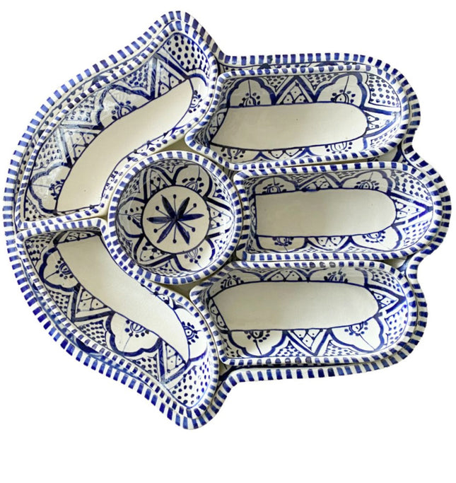 Schale mit fünf Schalen Servierset weiß-blau