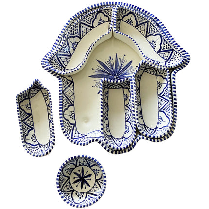 Khamsa schaal serveer set wit-blauw