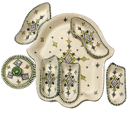 Khamsa schaal en serveerset wit-groen