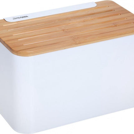 Kinghoff Brotkasten - weiß - Edelstahl mit Holz - 35x20,4x21,5 cm