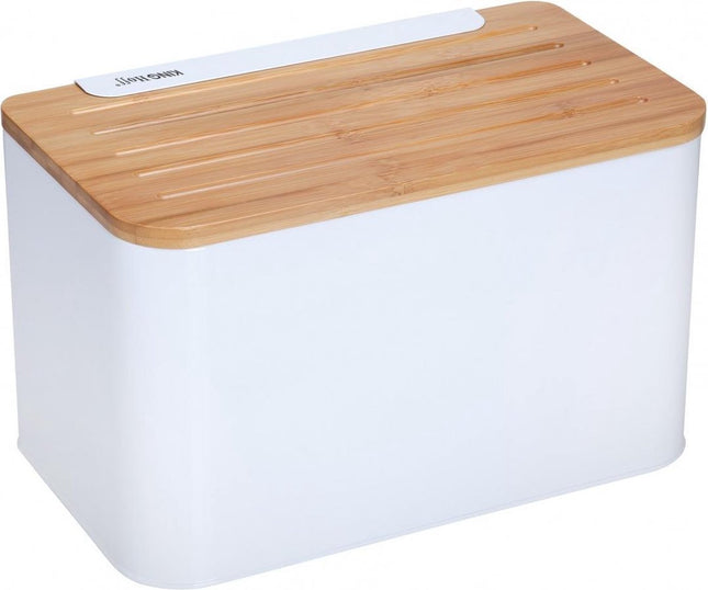 Kinghoff Brotkasten - weiß - Edelstahl mit Holz - 35x20,4x21,5 cm