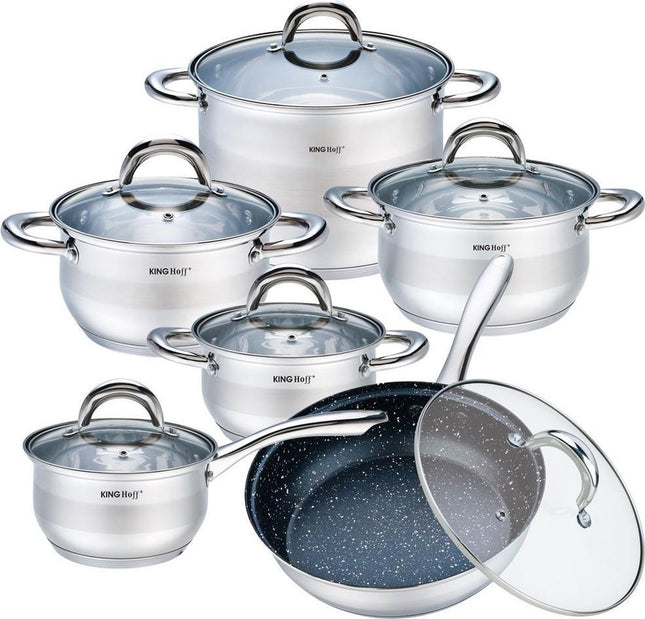 Kinghoff 1098 Topfset - 12-teilig - Edelstahl - Alle Herdarten