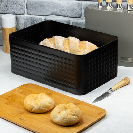 Kinghoff 1713 - Brotbox aus Stahl mit Bambusdeckel - schwarz
