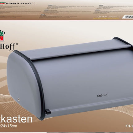 Kinghoff - Brotkasten - Edelstahl - Grau - Retro - 36x24x15 cm