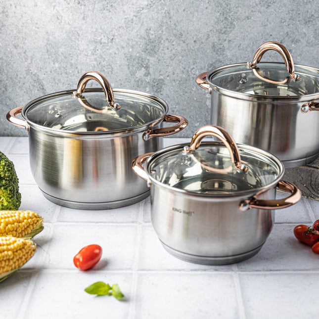 Kinghoff - 6-teiliges Topfset - Kochtöpfe - 16-18-20 cm - mit Deckel