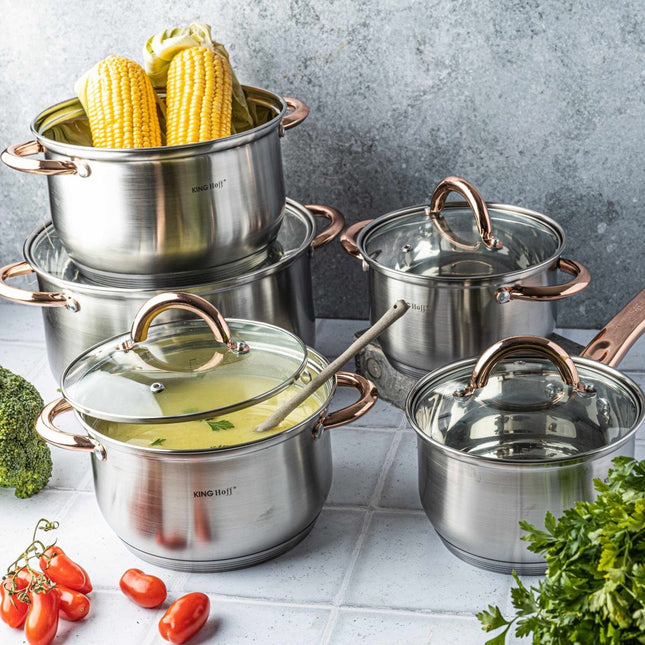 Kinghoff 1764 - 10-teiliges Topfset - Kochtöpfe - 16-16-18-20-24 cm - mit Deckel