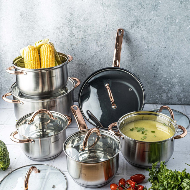 Kinghoff - 12-teiliges Topfset - Kochtöpfe - 16-16-18-20-24-24 cm - mit Deckel
