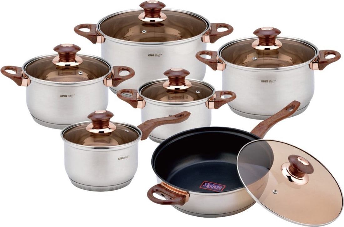 Kinghoff 1768 - Set de casseroles - 12 pièces - Acier inoxydable de haute qualité - Fond thermique