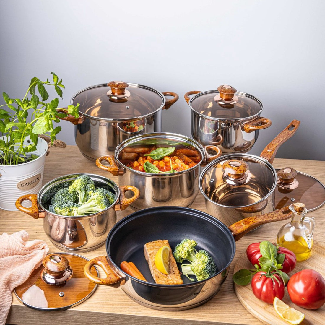 Kinghoff 1768 - Set de casseroles - 12 pièces - Acier inoxydable de haute qualité - Fond thermique