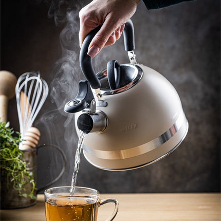 Kinghoff 1854 - Flötenkessel mit Pfeife - 1.8 Liter - Edelstahl - Creme