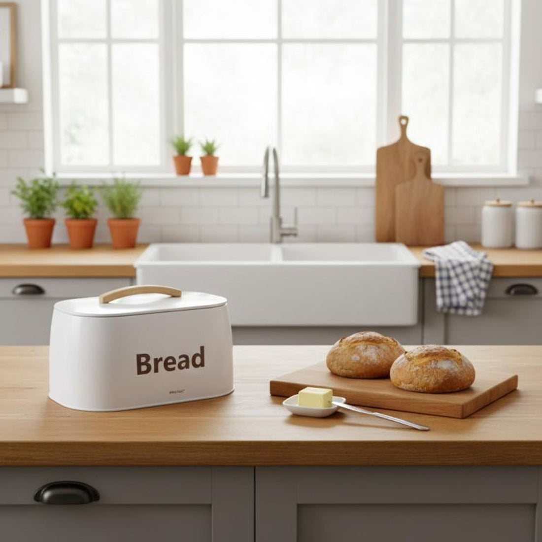 Kinghoff 1947 - Bread bin - wooden handle - metal - White