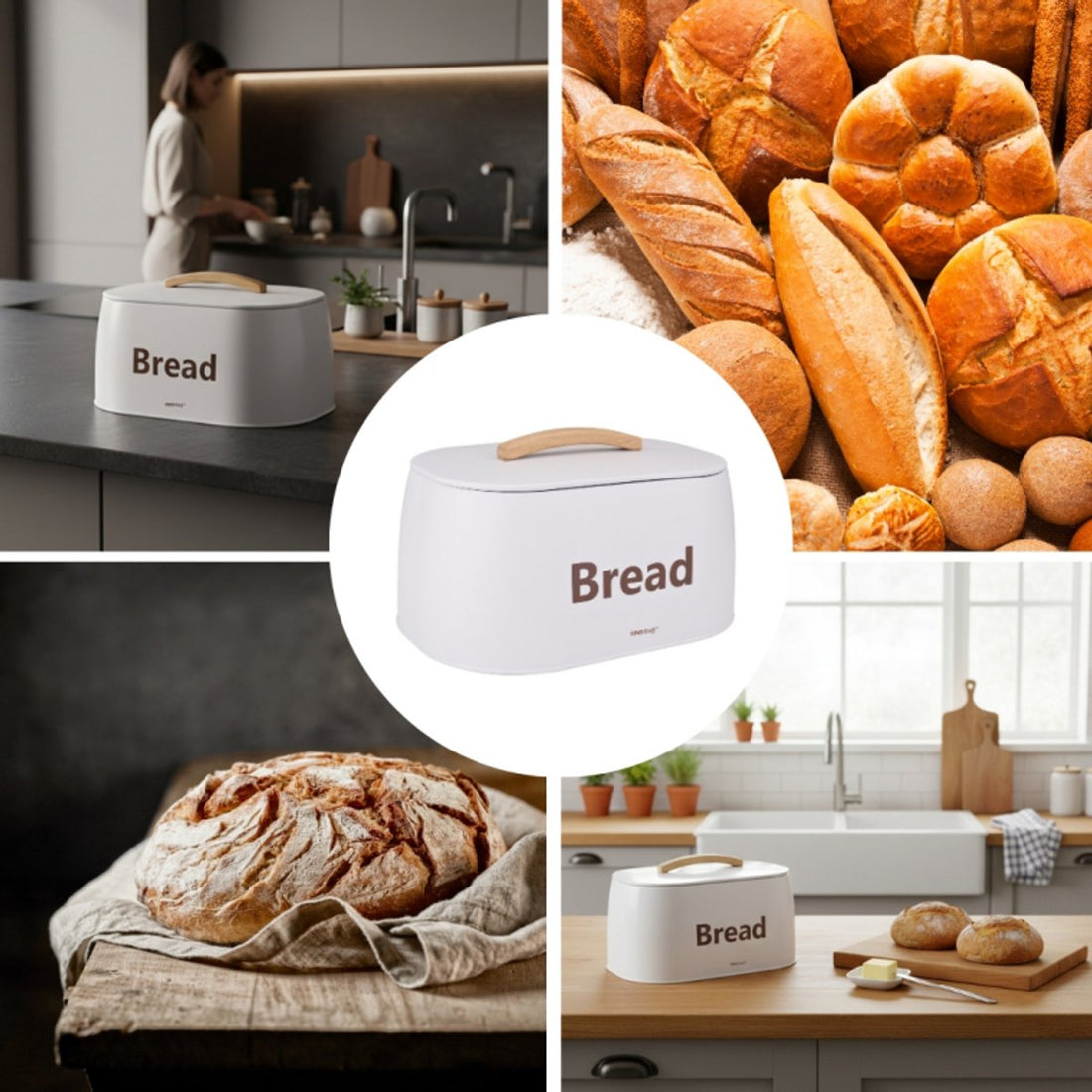 Kinghoff 1947 - Bread bin - wooden handle - metal - White