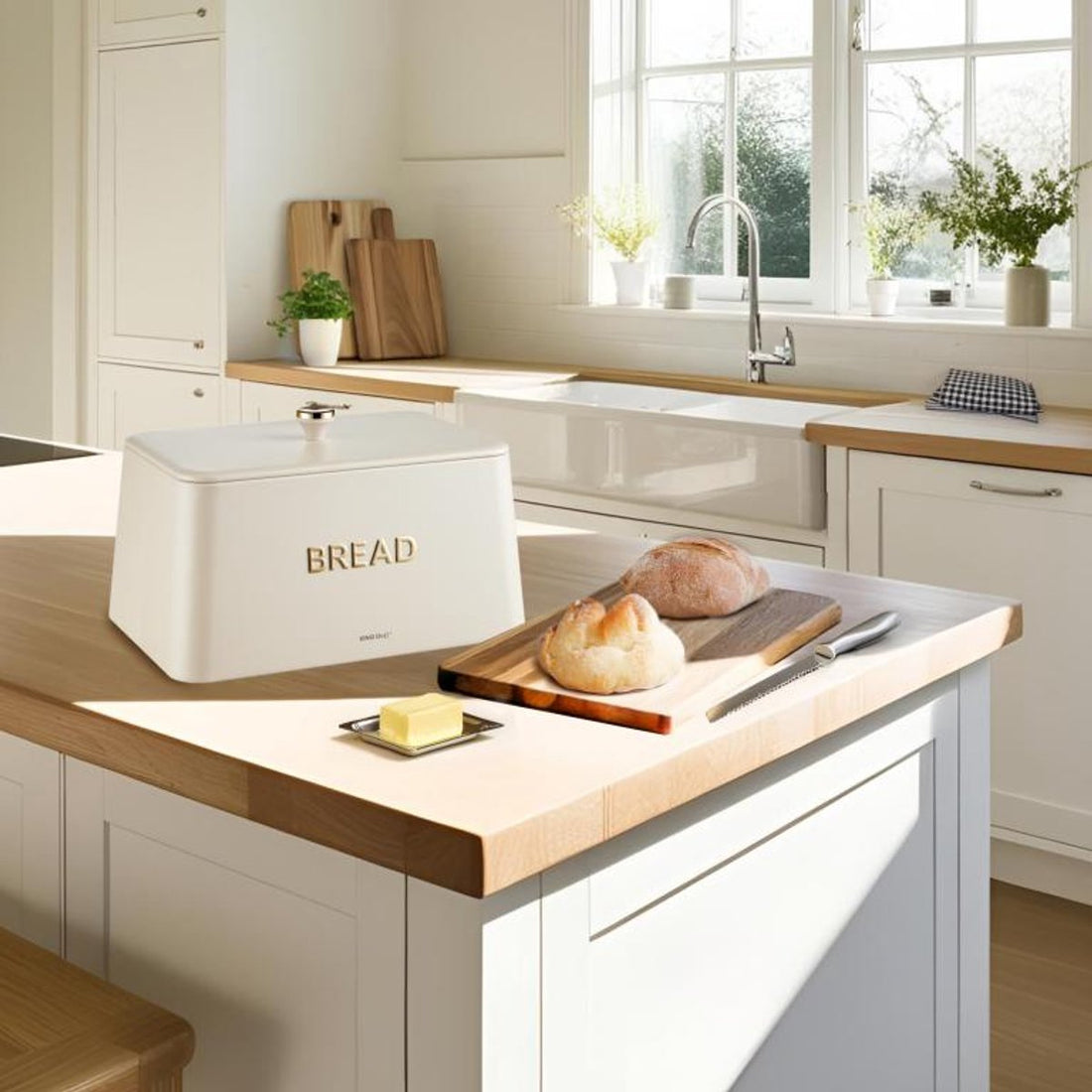 Kinghoff broodtrommel beige met goud – bamboe deksel, 35 x 23 x 21 cm – foto 4