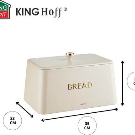 KINGHOFF Brotkasten - Brotdose - 35x23x21 cm - Beige mit Golddetails - Metall & Bambus - Hygienisch & leicht zu reinigen - Brotbak