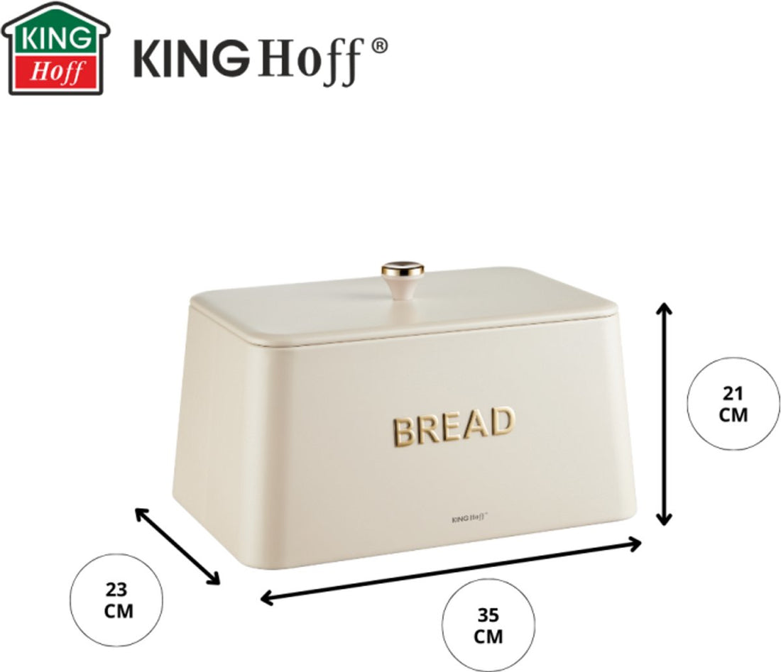 Kinghoff broodtrommel beige met goud – bamboe deksel, 35 x 23 x 21 cm – foto 3
