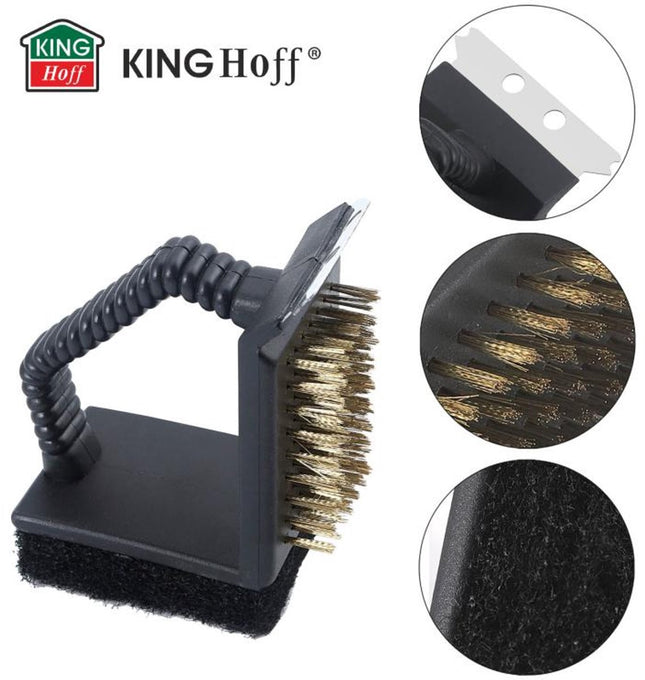 KINGHoff Grill Cleaning Brush KH-1913 – 3-in-1 Set (Scraper, Sponge & Brush) voor Effectief Grillonderhoud - Barbecue Borstel - BBQ Spons - Barbecue Reiniging