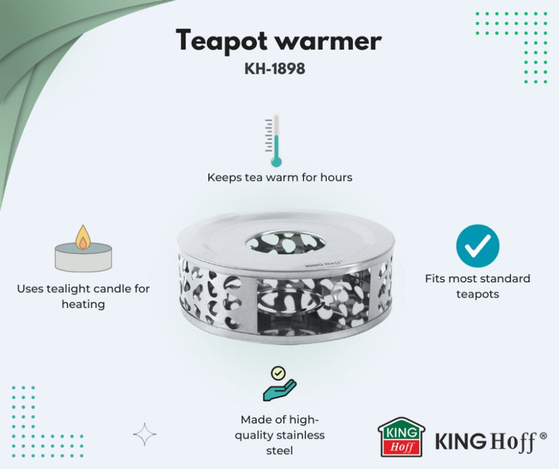 KINGHOFF KH-1898 Tea Warmer – Stainless Steel, Ø15 cm, Long-lasting Heat Retention for Teapots and Carafes - Teapot Warmer - Tealight Holder
