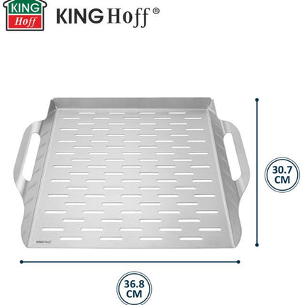 KINGHoff KH-1917 Tiefgrillpfanne - Edelstahl-Grillpfanne 37x31 cm - Mit Rand und Griffen