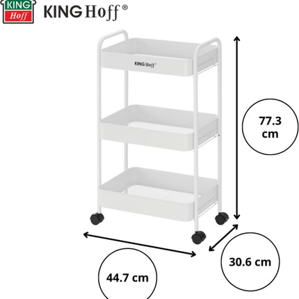 Kinghoff KH-1942 Mobiler 3-teiliger Rollwagen – Fahrbarer Aufbewahrungswagen mit Rollen – Weiß – Badezimmer-Organizer – Küchen-Organizer –
