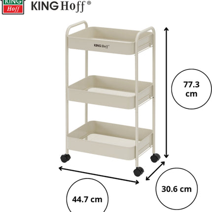 Kinghoff KH-1943 Mobiele 3-delige Stellingkar - Verrijdbare Opbergkar in Beige - Voor Keuken & Badkamer - Organizer op wieltjes - Bijzet meubel -
