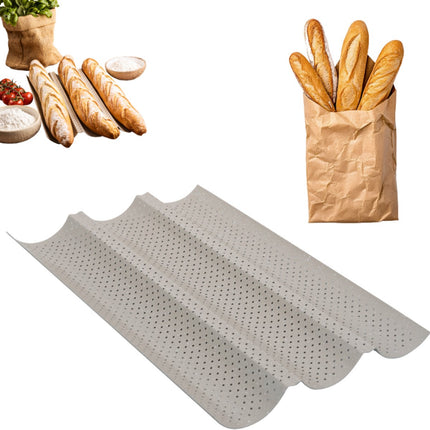 KINGHoff KH-1970 Perforierte Baguetteform – Backblech mit 3 Rillen – Für knusprige Baguettes – 38 x 24,5 cm – Baguettebackform – Ofengestell