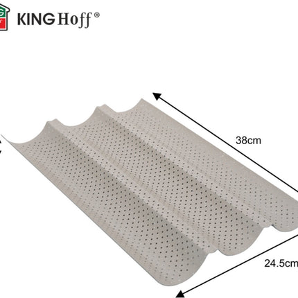 KINGHoff KH-1970 Perforierte Baguetteform – Backblech mit 3 Rillen – Für knusprige Baguettes – 38 x 24,5 cm – Baguettebackform – Ofengestell