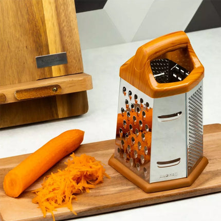 Kinghoff KH4081 Sechseckige Küchenreibe - 6-in-1 Multifunktionsreibe - Hochwertiger Edelstahl - Multifunktionsreibe