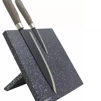 Kinghoff Magnetischer Messerblock - Universeller schwarz marmorierter magnetischer Messerhalter - Modernes Küchenaccessoire (21,5 x 21,5 cm)