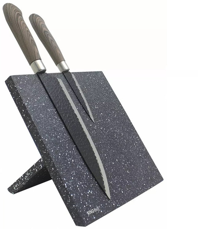 Kinghoff Magnetischer Messerblock - Universeller schwarz marmorierter magnetischer Messerhalter - Modernes Küchenaccessoire (21,5 x 21,5 cm)